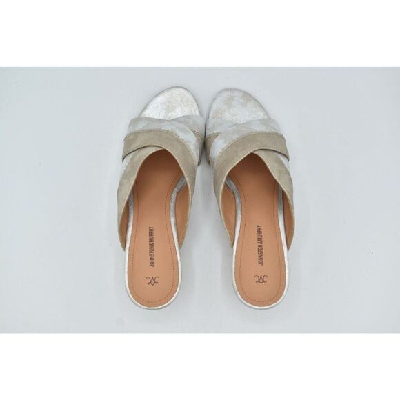 Johnston & Murphy Womens Size 8 Marlena Cross Strap Silver Gold Slip On Sandals